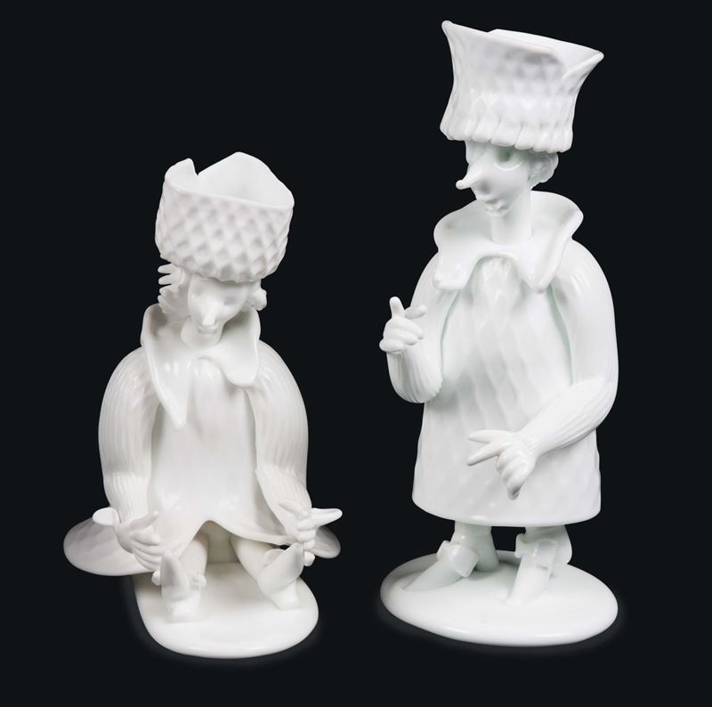 Fulvio Bianconi Venini, Murano, 1957 ca Due figurine serie Grotteschi  - Asta Murano, XX secolo. 150 vetri da collezionare - I - Cambi Casa d'Aste