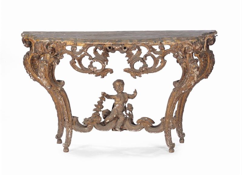 Consolle Luigi XV in legno intagliato, laccato e dorato, XVIII secolo  - Asta Antiquariato - II - Cambi Casa d'Aste