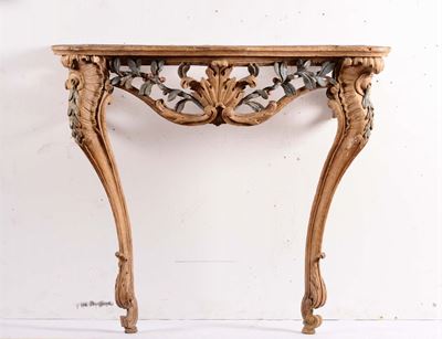 Consolina in Legno Laccato e Intagliato a Motivi Fitoformi, Piemonte XVIII-XIX Secolo