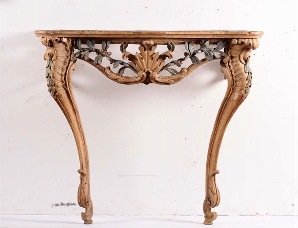 Consolina in legno laccato e intagliato a motivi fitoformi, Piemonte XVIII-XIX secolo