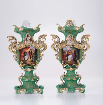 Coppia di Vasi in Porcellana Luigi Filippo, XIX Secolo