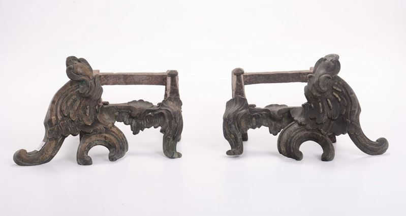 Coppia di alari in bronzo, XVIII-XIX secolo  - Auction Fine art - II - Cambi Casa d'Aste