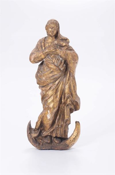 Scultura in Legno Dorato Raffigurante Immacolata.