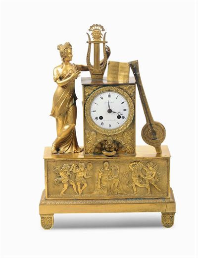 Pendola da Tavolo in Bronzo Dorato con Figura Femminile, Grandvoinnet, Francia XIX Secolo