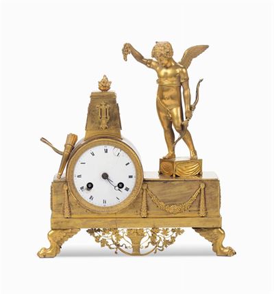 Pendola da Tavolo in Bronzo Dorato con Figura di Putto, Francia XIX Secolo