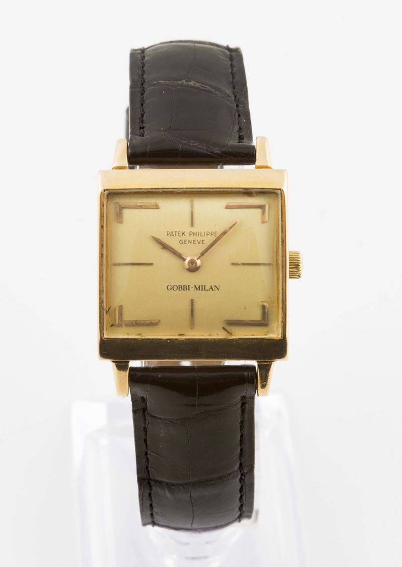 PATEK PHILIPPE, Geneve, Gobbi Milan, orologio da polso, di forma quadrata, in oro giallo 18K, a carica manuale. Realizzato circa nel 1950  - Asta Orologi da Polso e da Tasca - Cambi Casa d'Aste