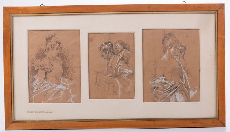 Mosè Bianchi (1840-1904), ambito di Studi di figure femminili a teatro  - Asta Dipinti del XIX-XX Secolo | Asta a Tempo - Cambi Casa d'Aste