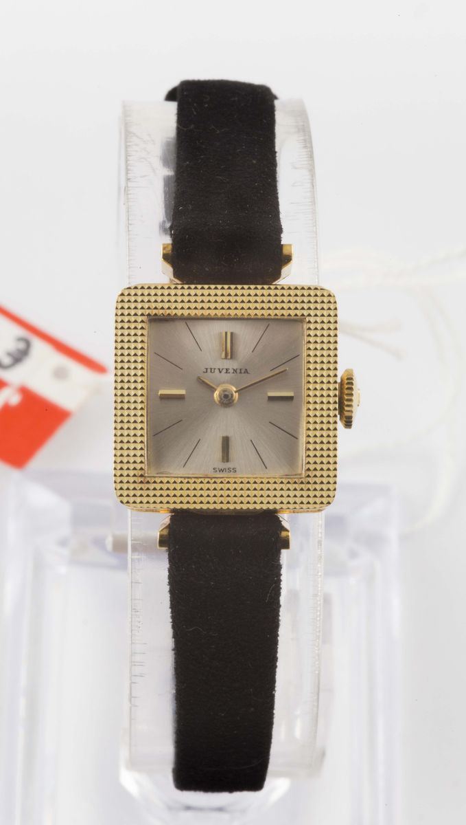 JUVENIA, orologio da polso, da donna, in oro giallo 18K, a carica manuale. Accompagnato da scatola e Granzia. Realizzato nel 1960 circa  - Auction Watches and Pocket Watches - Cambi Casa d'Aste