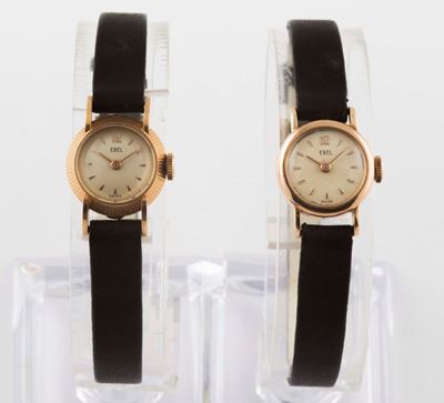 Coppia di Orologi Ebel, da Donna, in Oro Giallo 18k, a Carica Manuale. Realizzati nel 1960 Circa