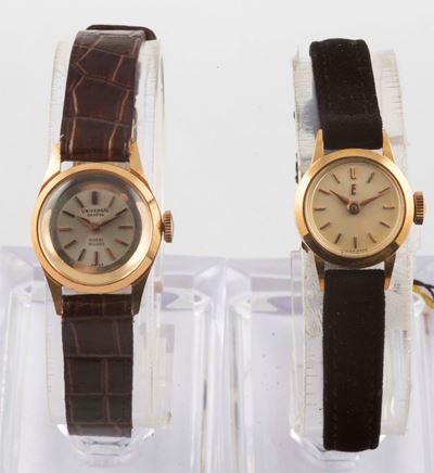 Coppia di Orologi, Universal Geneve e Eberhard, da Donna, in Oro Giallo 18k, a Carica Manuale. Re...