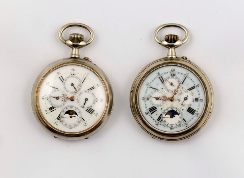 Coppia di orologi da tasca in argento con fasi lunari. Realizzati nel 1800 circa  - Auction Watches and Pocket Watches - Cambi Casa d'Aste