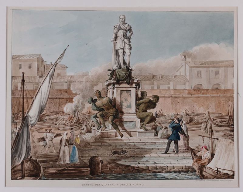 Giovanni Battista Silvestri (1796 - 1873) Piazza di Livorno  - Asta Disegni Antichi - II - Cambi Casa d'Aste