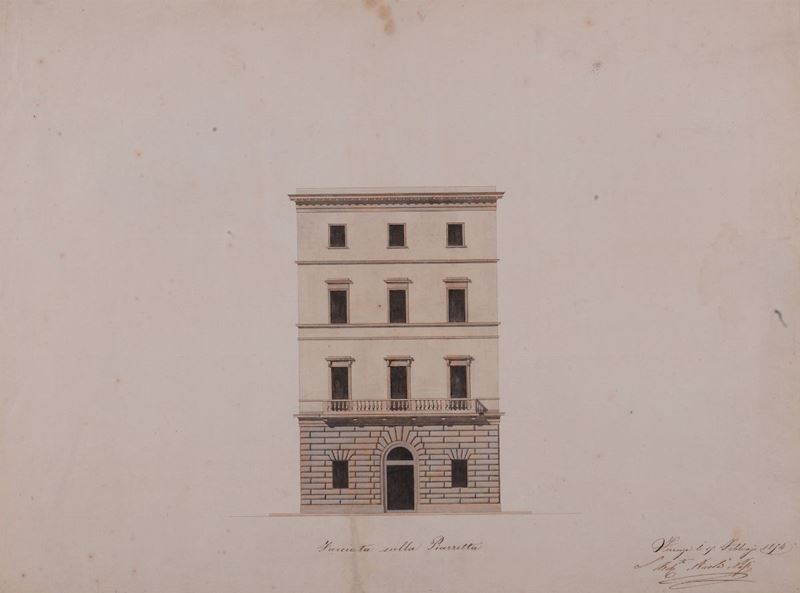 Architetto Nicola Nasi Facciata sulla Piazzetta, 15 Febbraio 1854  - Asta Disegni Antichi - II - Cambi Casa d'Aste