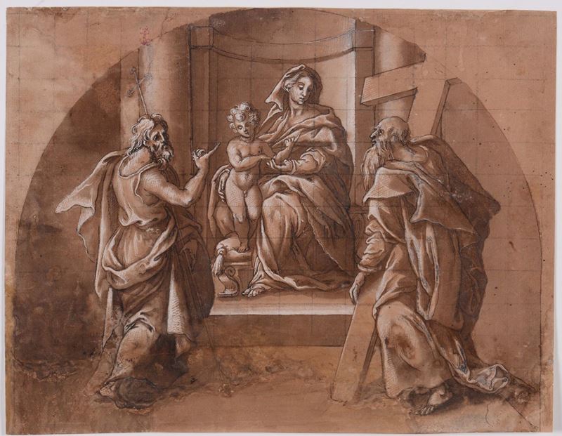 Lelio Orsi cerchia di Madonna con Bambino e Santi  - Auction Old Masters Drawings - II - Cambi Casa d'Aste