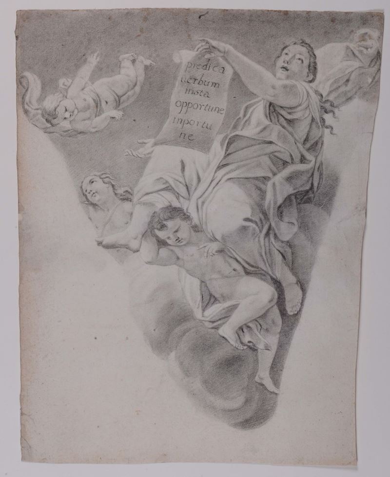 Scuola romana del XVIII secolo Figura Allegorica con Putti  - Auction Old Masters Drawings - II - Cambi Casa d'Aste