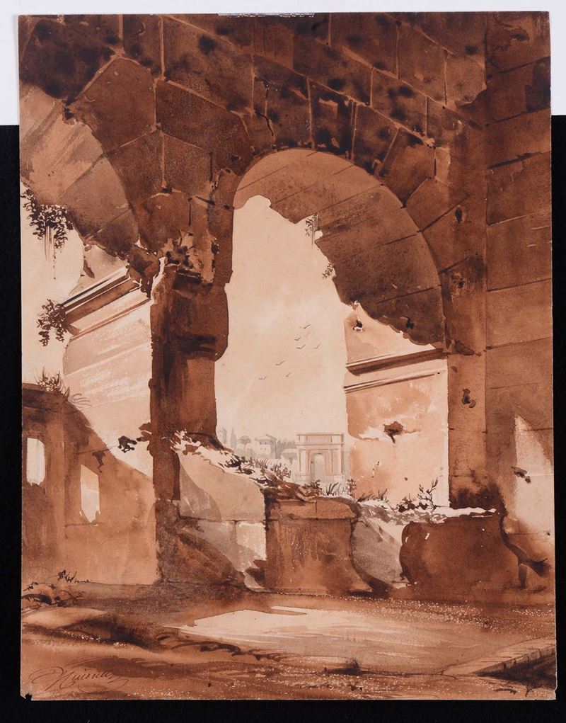 Anonimo del XIX secolo Scorcio con rovine  - Asta Disegni Antichi - II - Cambi Casa d'Aste