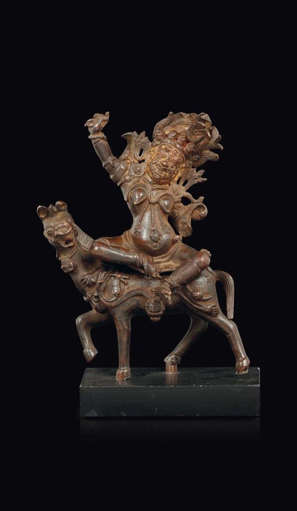 Figura di Mahakala a cavallo in bronzo, Cina, Dinastia Ming, XVII secolo