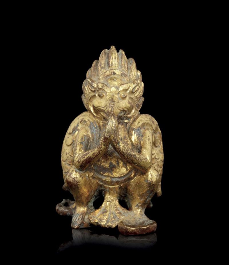 A small gilt bronze fantastic figure, Nepal, 17th century  - Auction Fine Chinese Works of Art - Cambi Casa d'Aste