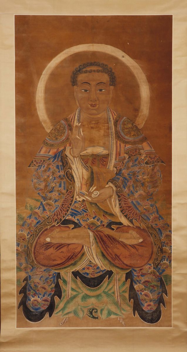Lotto di Sette Dipinti su Carta Raffiguranti Guardiani e Divinità, Cina, Dinastia Qing, Fine XIX ...