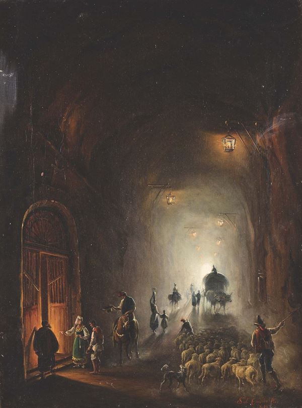 Salvatore Candido (attivo 1823-1869) Interno di grotta a Posillipo, 1838