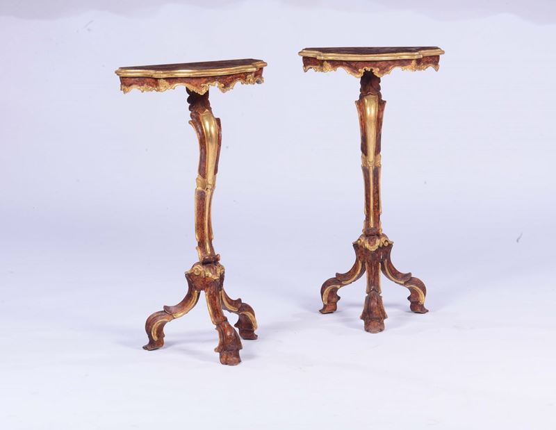 Coppia di gueridon in legno laccato e dorato, XIX secolo  - Auction Fine art - II - Cambi Casa d'Aste