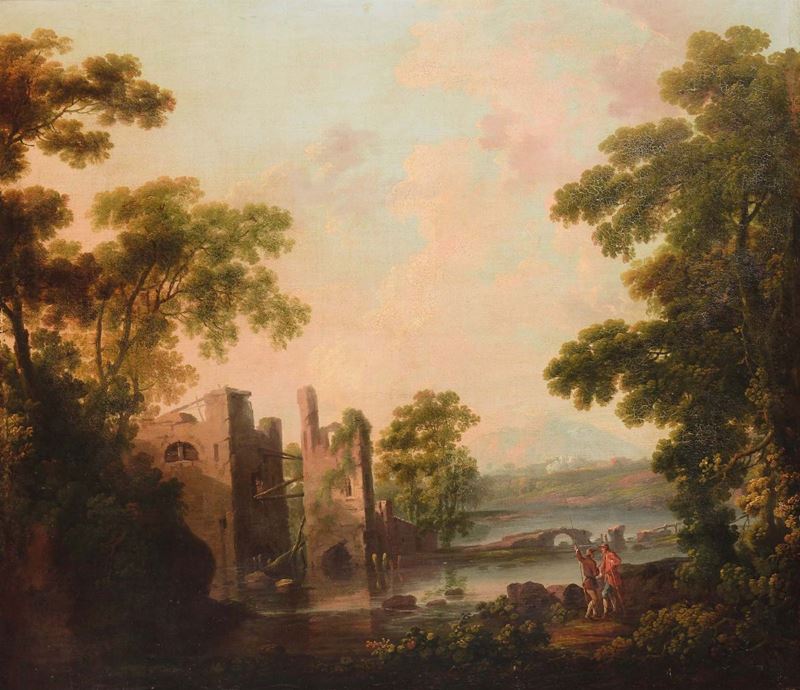 Scuola del XVIII secolo Paesaggio fluviale  - Asta Antiquariato - II - Cambi Casa d'Aste