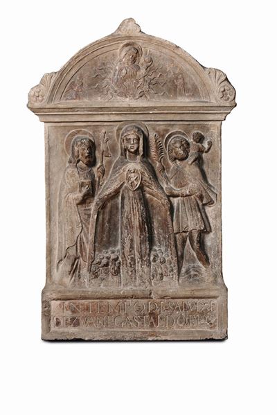 Bassorilievo in Marmo con Raffigurazione di Madonna della Misericordia e Santi, Venezia Fine del ...