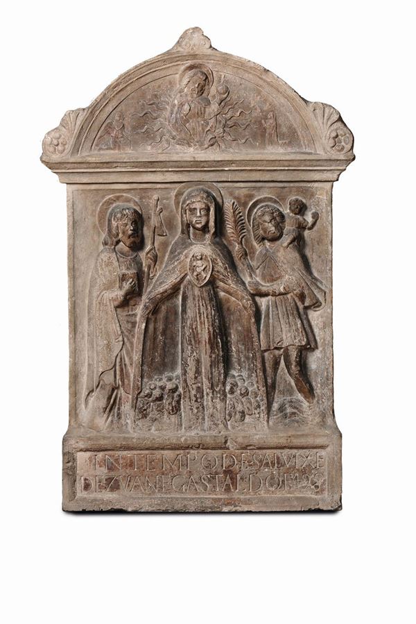 A marble bas-relief depicting the Virgin of Mercy and the Saints, Venice, end of the 15th century, Marco Pirleto's circle.