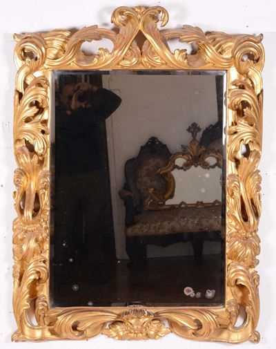 Specchiera in Legno Intagliato e Dorato, XIX Secolo