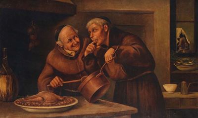 Scuola del XVIII-XIX Secolomonaci in Cucina