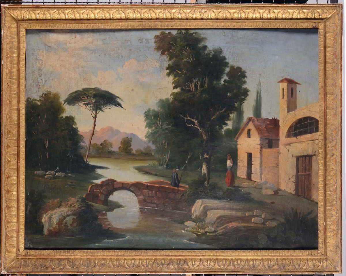 Scuola del XVIII-XIX Secolocoppia di Paesaggi con Figure