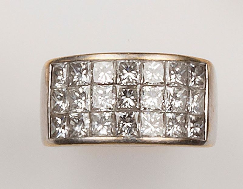 Anello con diamanti taglio carrè per ct 3,36 circa  - Asta Fine Jewels - II - Cambi Casa d'Aste