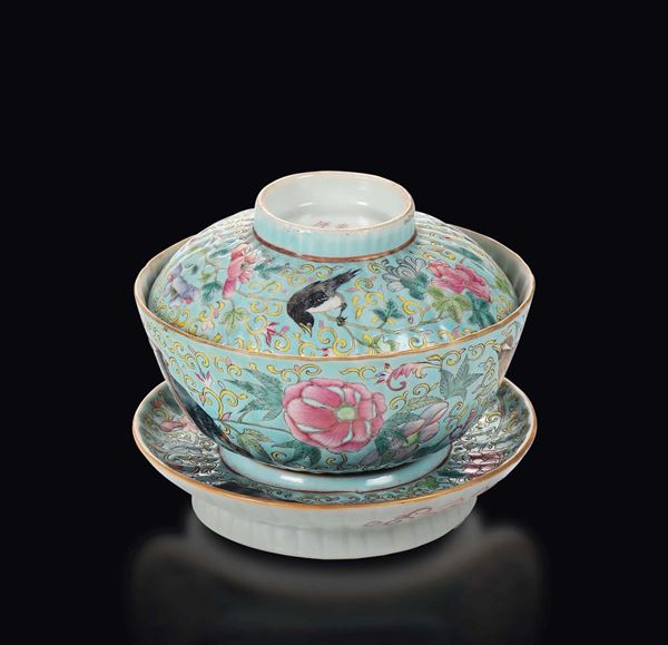 A polychrome enamelled porcelain cup and cover with dish, China, Qing Dynasty, Guangxu Mark and of the Period (1875-1908)