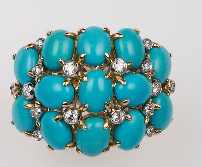 Turquoise and diamond ring  - Auction Fine Jewels - II - Cambi Casa d'Aste