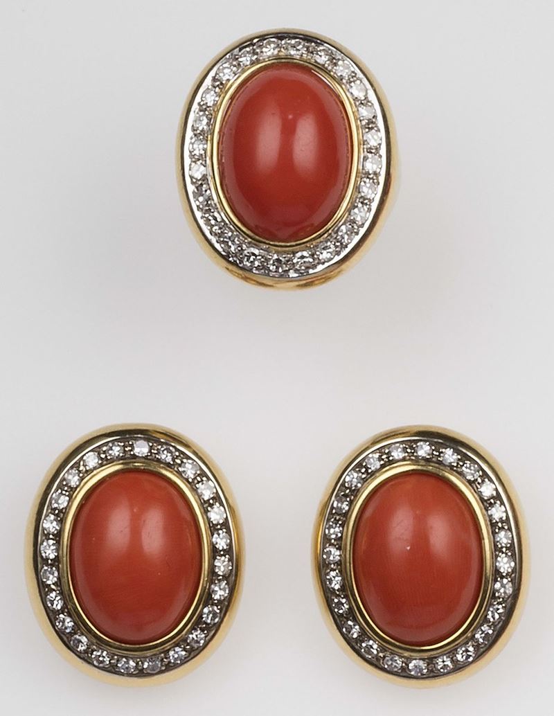 Coral and diamond demi-parure  - Auction Fine Jewels - II - Cambi Casa d'Aste
