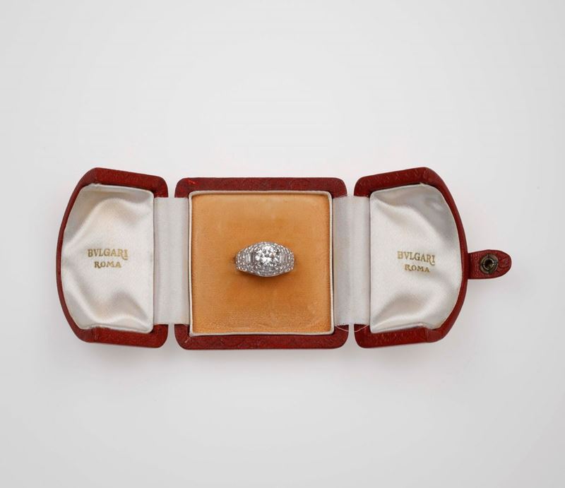 Brilliant-cut diamond and platinum Trombino ring. Bulgari. Fitted case  - Auction Fine Jewels - II - Cambi Casa d'Aste