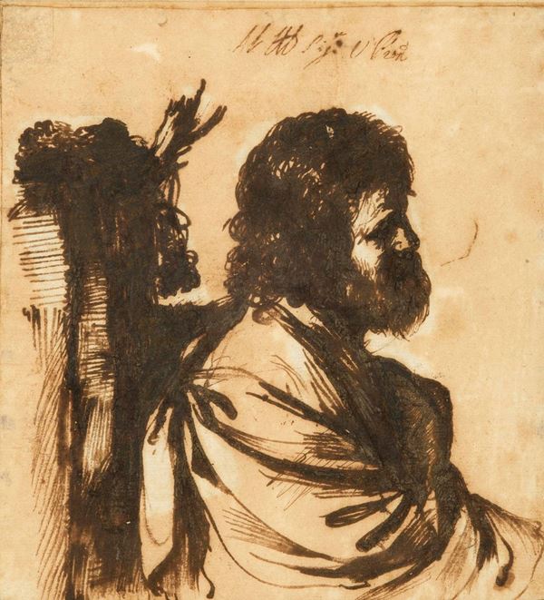 Giovanni Francesco detto il Guercino Barbieri (Cento 1591 - Bologna 1666) Profilo di uomo barbuto