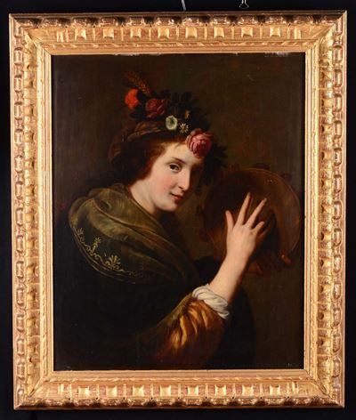Paulus Moreelse (utrecht 1571-1638) Attribuito Afigura Femminile con Tamburello