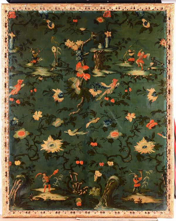 Scuola piemontese del XVIII secolo Coppia di chinoiseires con fiori e uccelli