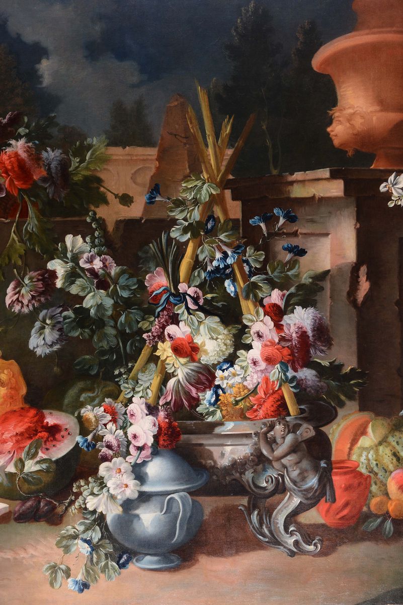 Michele Antonio Rapous (torino 1733-1819)parco con Cascate e Trionfi di Fiori, Frutta, Bacile, Va...
