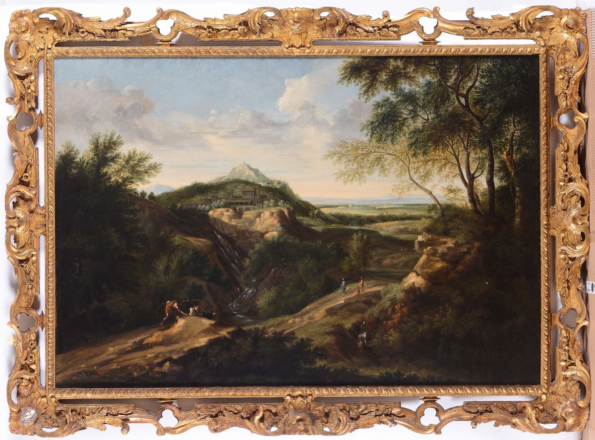 Gaspard Dughet (roma 1615-1675)paesaggio con Figure a Riposo e Monastero All’orizzonte