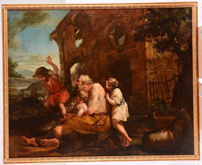 Johann Liss (oldenburg in Holstein 1597 - Venezia 1629), Attribuito Afigure in un Cortile