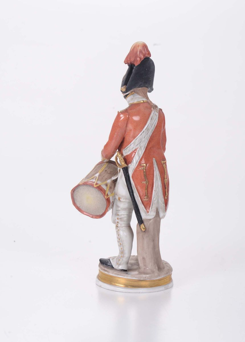 Soldatino con Tamburo in Ceramica Policroma, Francia XIX-XX Secolo