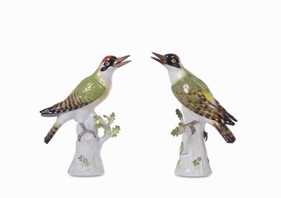 Coppia di Figurine di Picchio Verde Meissen, XX Secolo