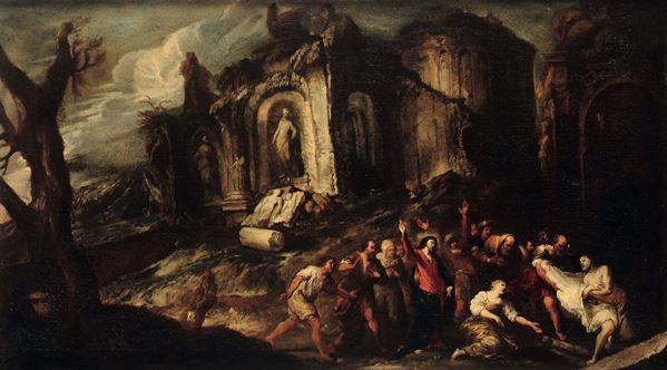 Antonio Travi detto il Sestri (Sestri Ponente 1608 - Genova 1665) e Giovanni Andrea De Ferrari (Genova 1598 - 1669) Ressurrezione di Lazzaro