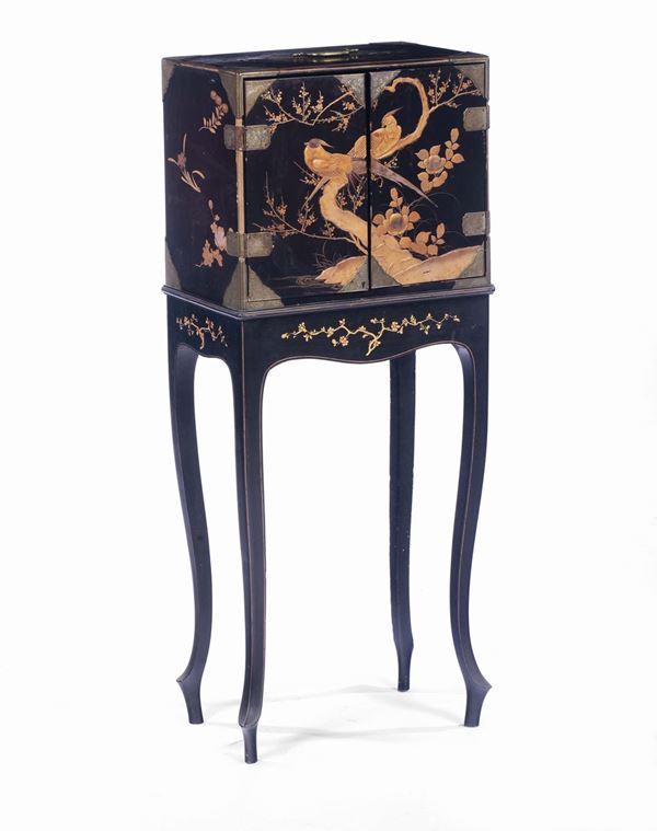 A lacquered wood cabinet and lift, Japan, 19th century