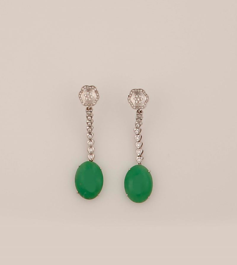 Orecchini pendenti con giadeite taglio cabochon e diamanti  - Auction Vintage, Jewels and Bijoux - Cambi Casa d'Aste