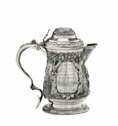 Tankard in Argento Sterling Fuso, Sbalzato e Cesellato, Londra, 1780, Argentiere John King