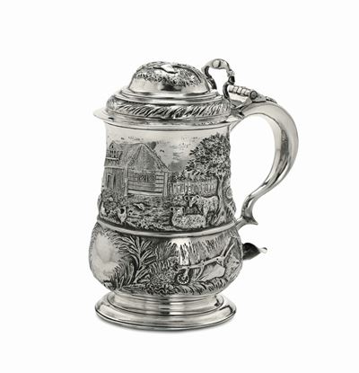 Tankard in Argento Fuso, Sbalzato e Cesellato, Newcastle, 1753,argentiere Isaac Cookson