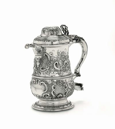 Tankard in Argento Sterling Fuso, Sbalzato e Cesellato, Londra, 1771 (bolli Dell’argentiere Parzi...
